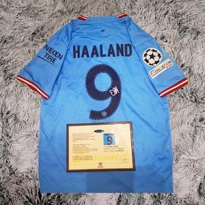 Erling Haaland SIGNED Man City 22/23 UCL Winning Home Jersey/Shirt - COA - 2022