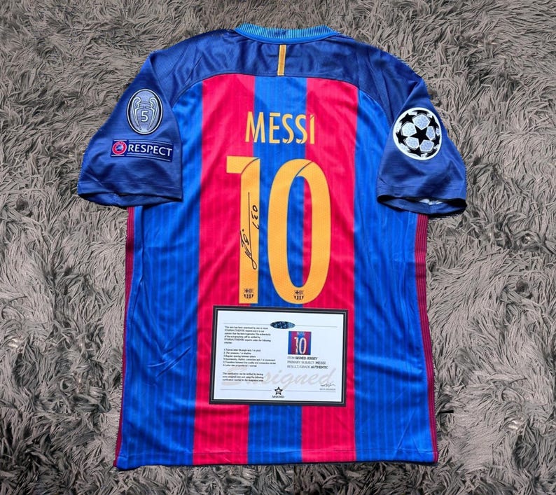 Lionel Messi SIGNED Barcelona 16/17 Home UCL Jersey/Shirt - COA - Retro