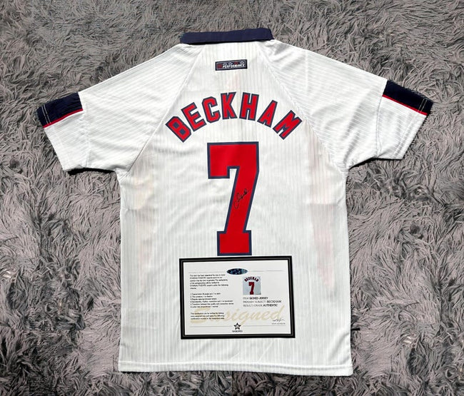 David Beckham SIGNED England 97/98 Home Jersey/Shirt - COA - 1998 Retro Hover Image