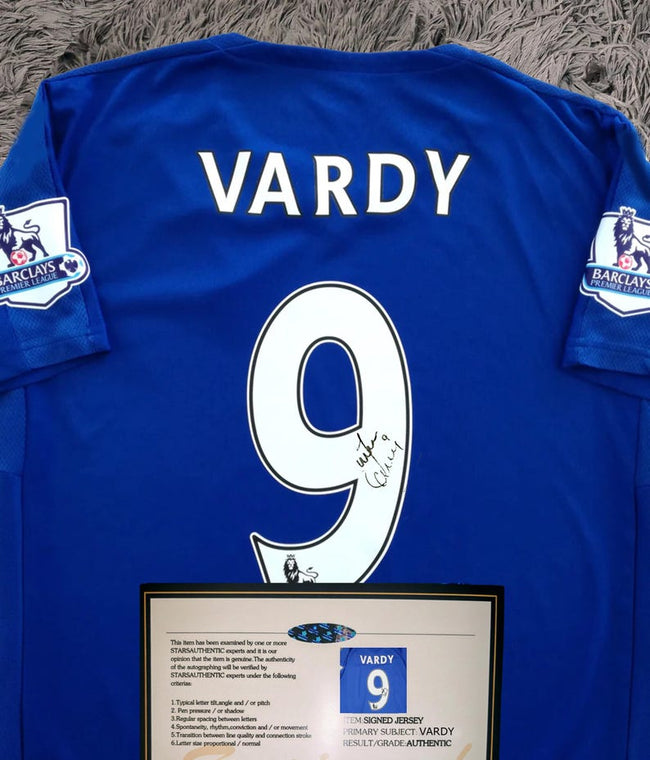 Jamie Vardy SIGNED Leicester City 15/16 Winners Home Jersey/Shirt - COA - 2016 Retro Main Image