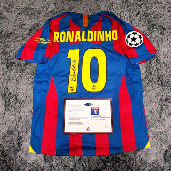 Ronaldinho Gaúcho SIGNED Barcelona 04/05 Home UCL Jersey/Shirt - COA - 2005 Retro Hover Image