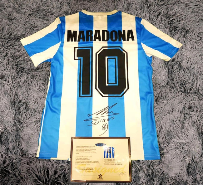 Diego Maradona SIGNED Argentina 1986 Home Jersey/Shirt - COA - Retro Hover Image
