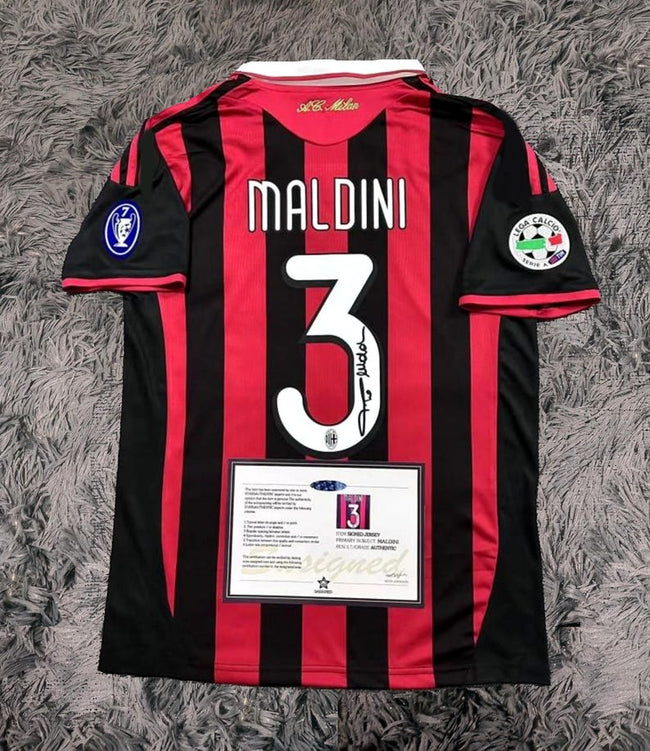 Paolo Maldini SIGNED AC Milan Jersey 2010 Final Home Shirt Jersey - COA Retro Hover Image