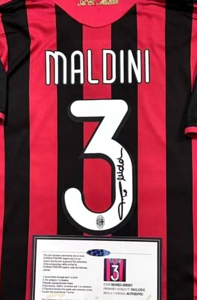 Paolo Maldini SIGNED AC Milan Jersey 2010 Final Home Shirt Jersey - COA Retro Main Image