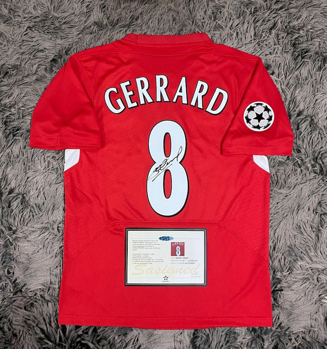 Steven Gerrard SIGNED Liverpool 04/05 UCL Final Home Jersey/Shirt - COA - 2005 Retro Hover Image