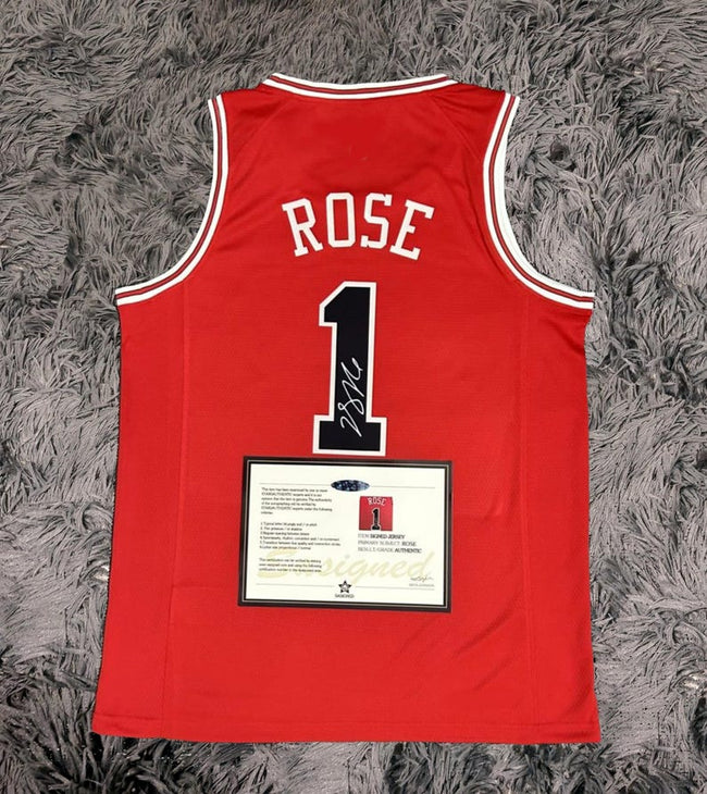 Derrick Rose SIGNED Signature Chicago Bulls Red Home Shirt/Jersey - COA 15/16 Retro Hover Image