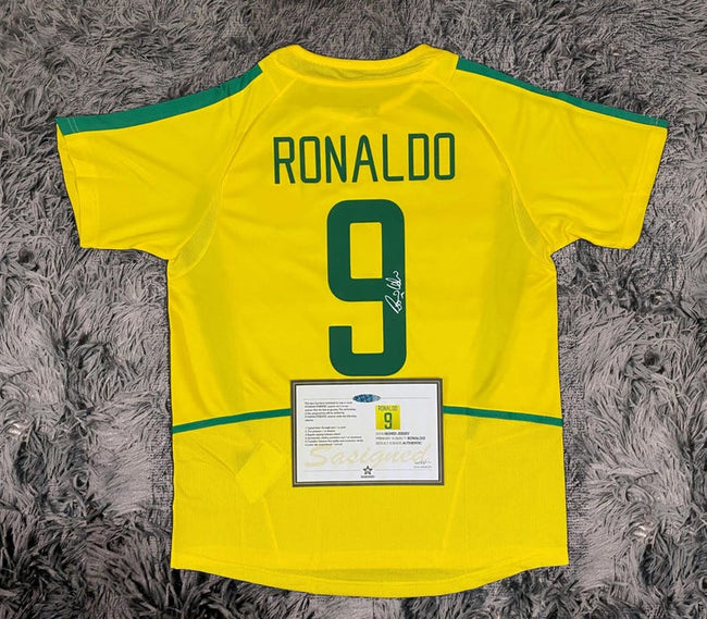 Ronaldo R9 SIGNED Brazil 01/02 World Cup Home Jersey/Shirt - COA - 2002 Hover Image