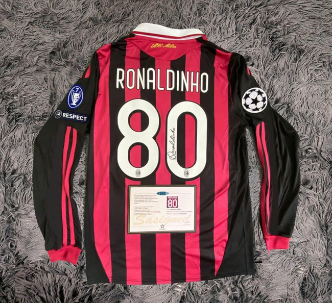 Ronaldinho Gaúcho SIGNED AC Milan 09/10 Home Jersey/Shirt - COA - 2010 Retro Hover Image