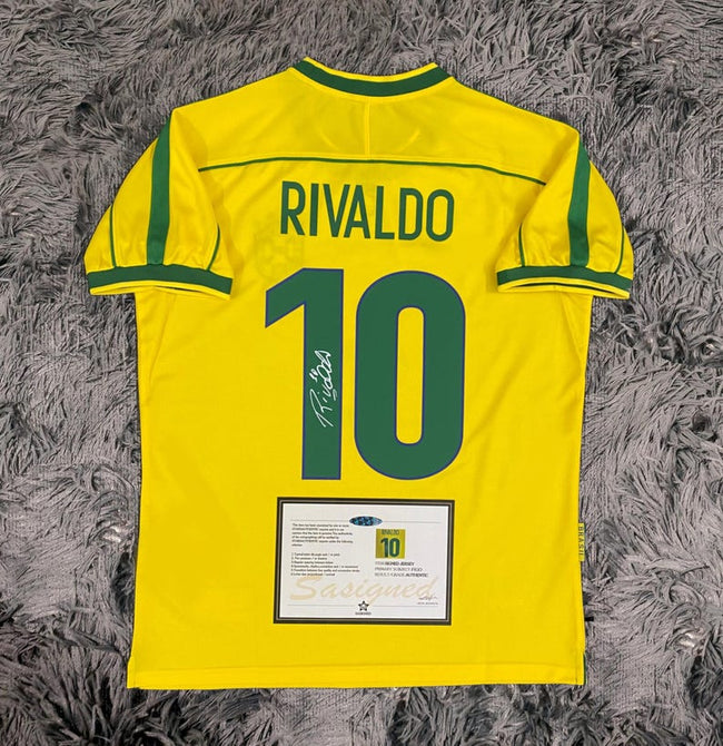 Rivaldo SIGNED Brazil 97/98 World Cup Home Jersey/Shirt - COA - Retro 1998 Hover Image