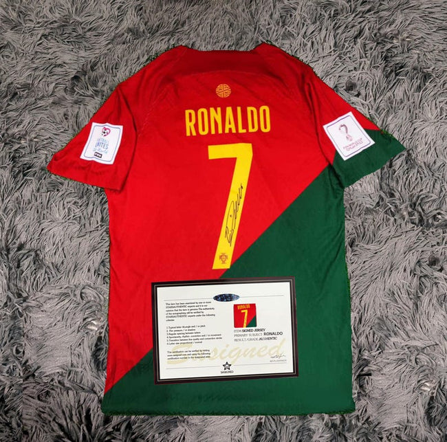 Cristiano Ronaldo SIGNED Portugal Home WORLD Cup Jersey/Shirt - COA - 2022 Hover Image