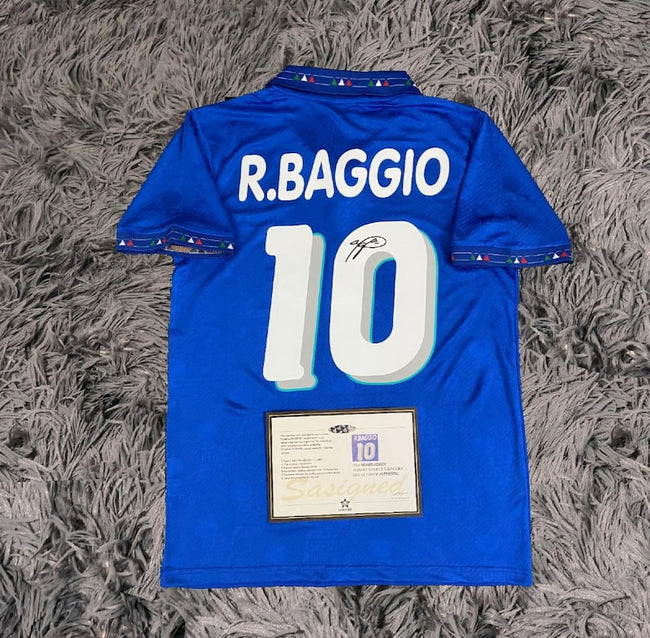 Roberto Baggio SIGNED Italy Home WORLD Cup Jersey/Shirt - COA - 1994 Retro Hover Image