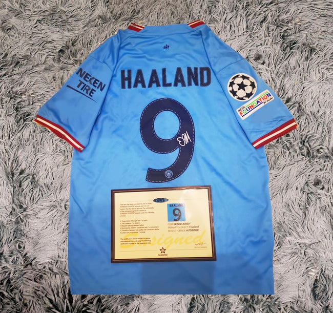Erling Haaland SIGNED Man City 22/23 UCL Winning Home Jersey/Shirt - COA - 2022 Hover Image