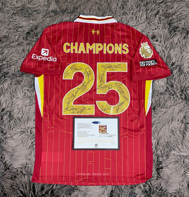 Liverpool FULL 2024 SIGNED Champions Team Squad Signature Jersey/Shirt + COA 24/25 Hover Image