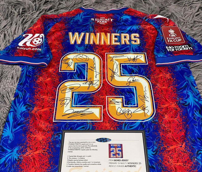 Crystal Palace Team SIGNED 24/25 FA Cup Winners Shirt Jersey - COA - 2025