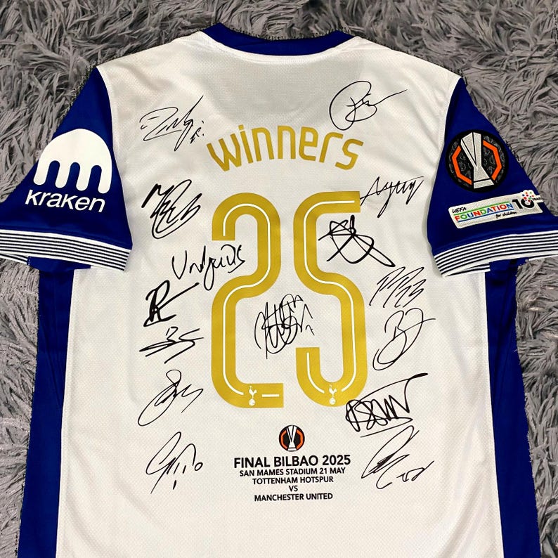 Tottenham Spurs Team SIGNED 24/25 Europa League Winners Shirt Jersey - COA - 2025