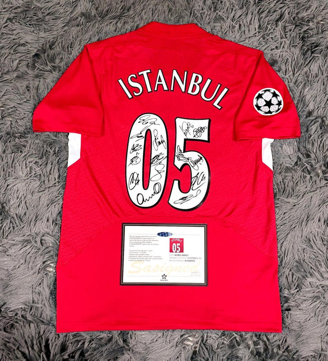 Liverpool FULL 2005 SIGNED Istanbul Squad Signature Jersey/Shirt - COA - 04/05 Hover Image