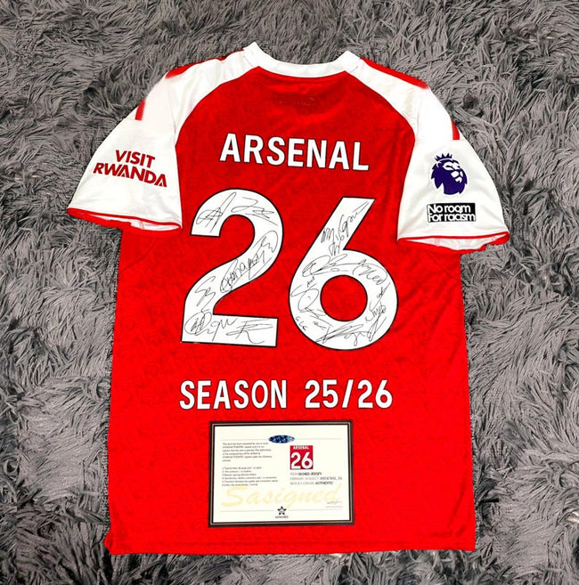 Arsenal FULL 2025 SIGNED Team Squad Signature Jersey/Shirt + COA 25/26 Hover Image