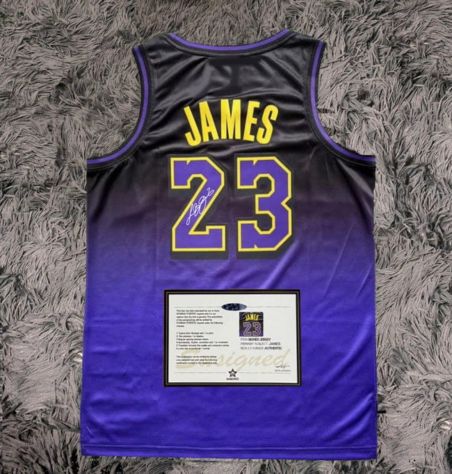 Lebron James SIGNED Signature LA Lakers City Purple Shirt/Jersey - COA 24/25 Hover Image