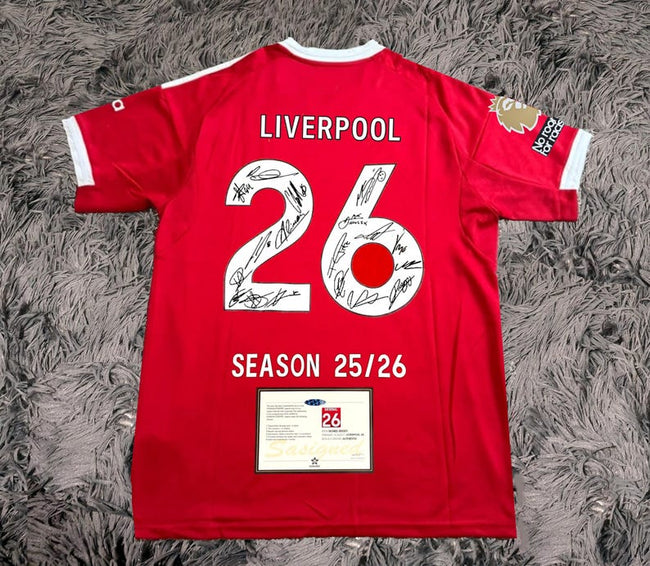 Liverpool FULL 2025 SIGNED Team Squad Signature Jersey/Shirt + COA 25/26 Hover Image