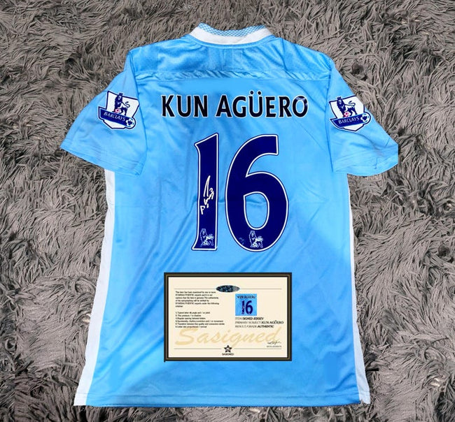 Sergio Aguero SIGNED Man City 11/12 Home Jersey/Shirt - COA - 2012 Hover Image