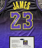 Lebron James SIGNED Signature LA Lakers City Purple Shirt/Jersey - COA 24/25