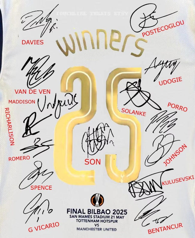 Tottenham Spurs Team SIGNED 24/25 Europa League Winners Shirt Jersey - COA - 2025 Main Image